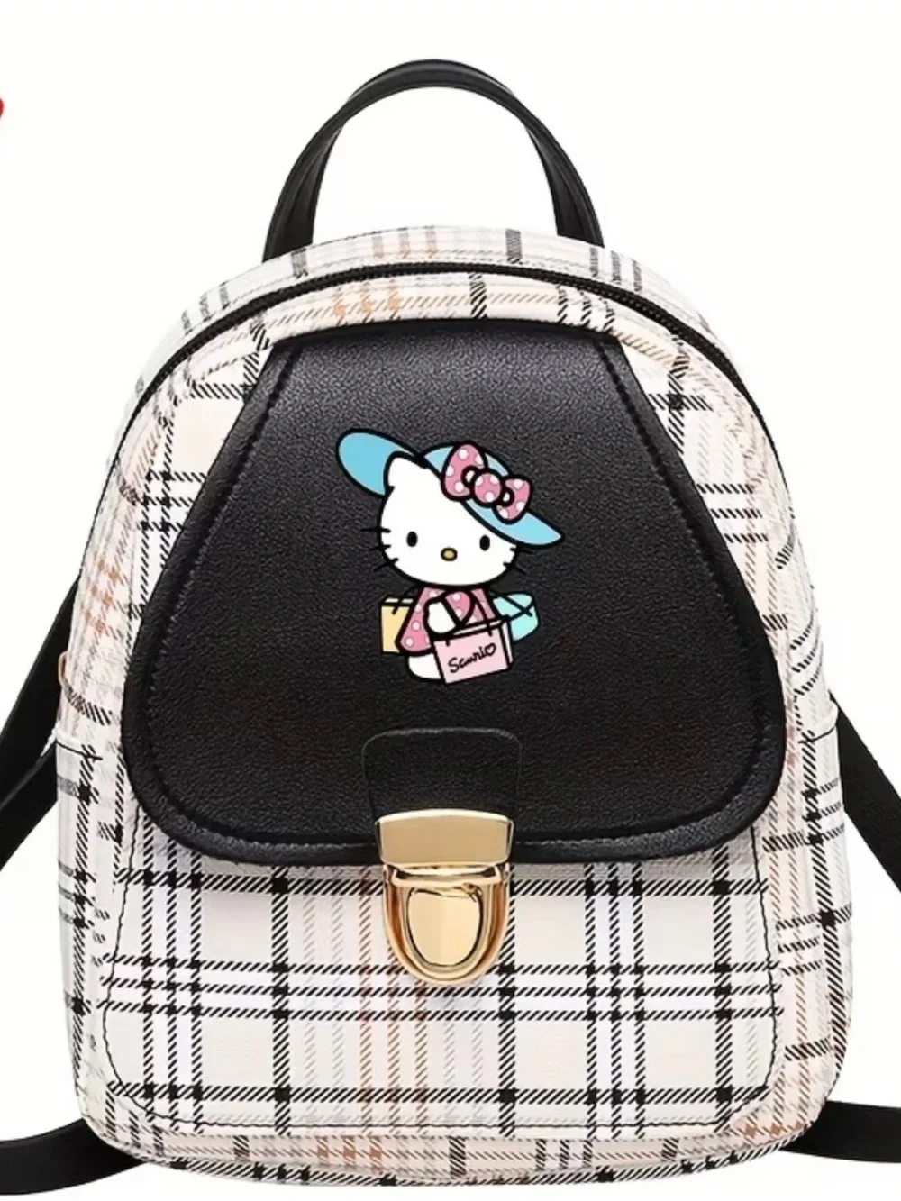 Sanrio Hello Kitty Plaid Mini Backpack - Black, White & Pink Accents